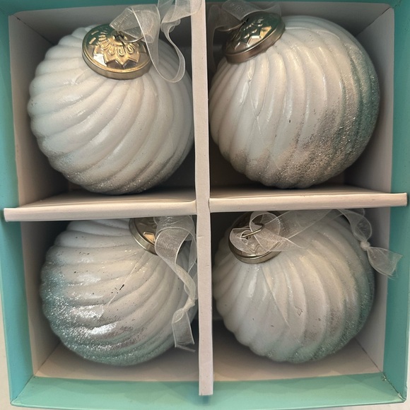 Martha Stewart Christmas Ornaments 4in White and Silver Glitter Set of 4 - Picture 1 of 9